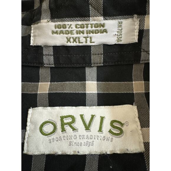 Orvis Men’s 2XLT Plaid Button Down Shirt Gray Black 100% Cotton - Picture 3 of 5